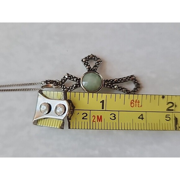 925 Sterling Silver Amazonite Marcasite Cross Pendant Necklace Vintage - Picture 6 of 10